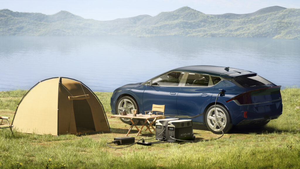 The EcoFlow DELTA Pro powers up your electric vehicle during remote camping, ensuring you have a full charge.
